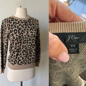 J. Crew Merino Wool Leopard Print Crew Neck Sweater Size XS